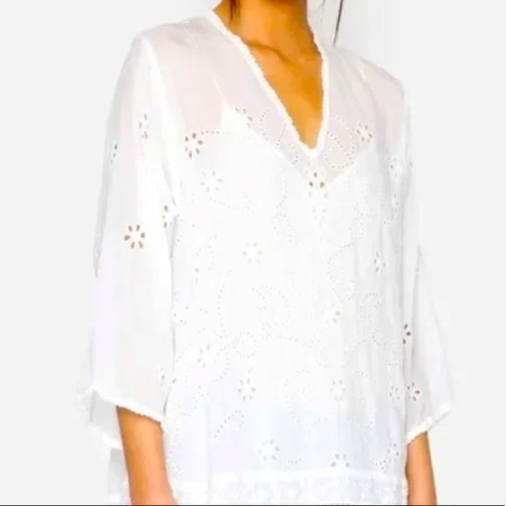 Johnny Was Charming Tunic White Eyelet Boho Top, size S